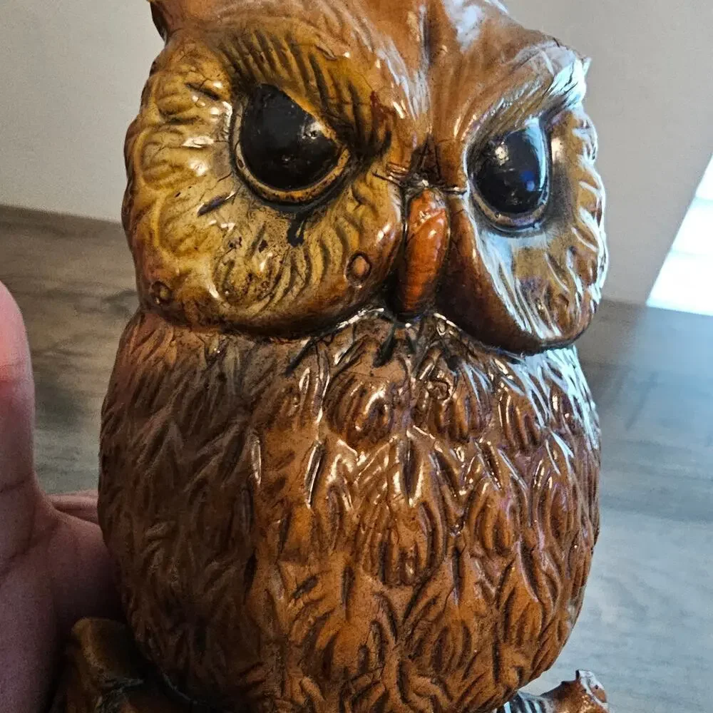 Vintage Owl Wax Candle Brown Rustic Cottage Bird Sculpture Classic MCM 80s Retro